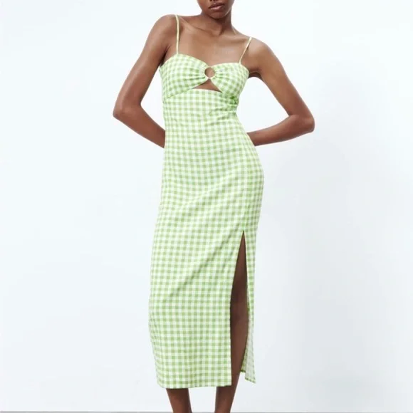 Zara | Dresses | Zara Gingham Midi Dress Linen Blend Size S Green And White | Poshmark Zara | Dresses | Zara Gingham Midi Dress Linen Blend Size S Green And White | Poshmark